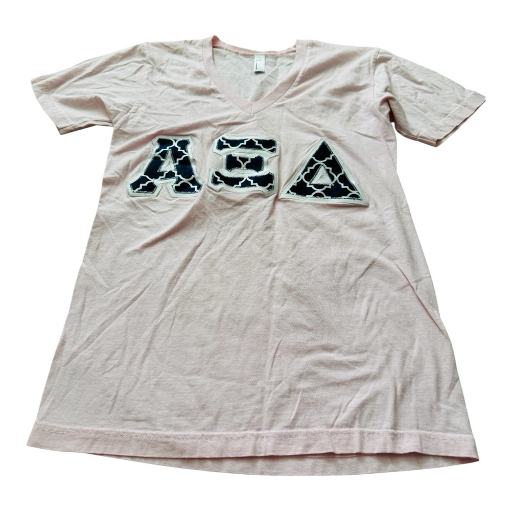 Pink V-Neck T-Shirt with Greek Letters